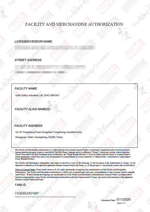 Gold Valley Renews Disney FAMA Certification