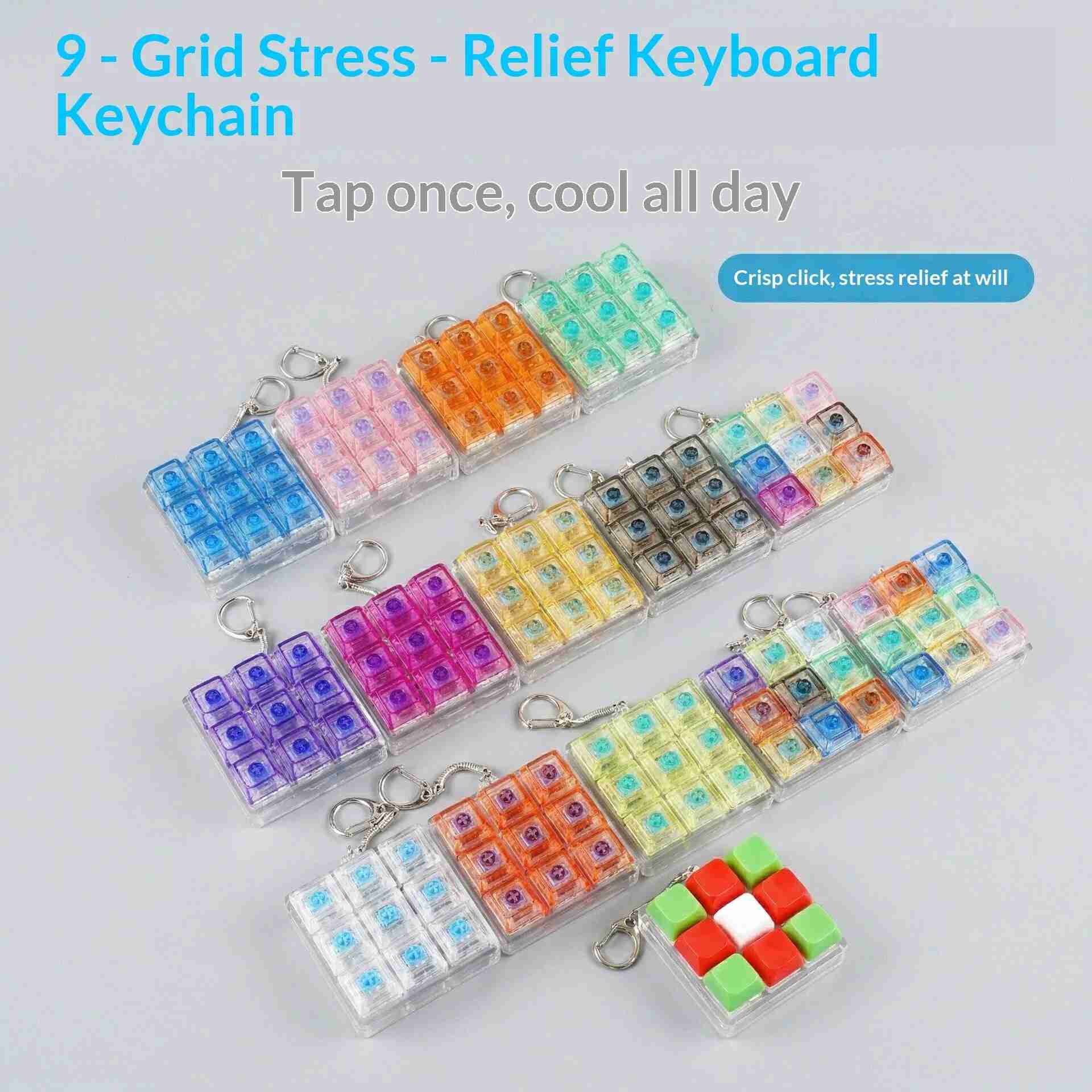 Mini Mechanical Fidget Keyboard Keychain | 4 Kawaii Printed Buttons