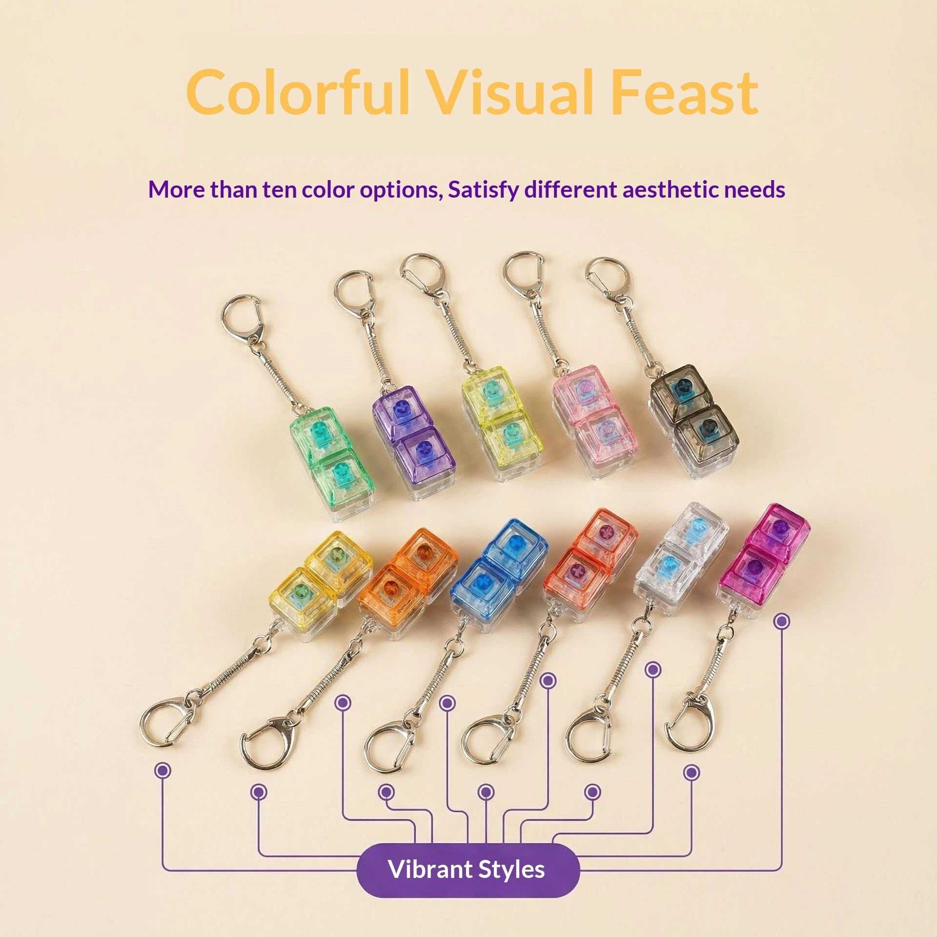 Mini Mechanical Fidget Keyboard Keychain | 4 Kawaii Printed Buttons